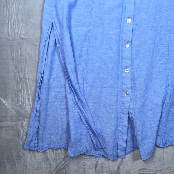 C&C California Maxi Skirt Large Blue Linen Blend Button Front Boho Coastal - Picture 3 of 9